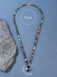 1pc Natural Stone Colorful Multicolor Original Design Four-Leaf Clover Pendant Long Necklace