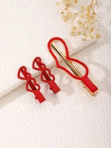 3 cái kẹp tóc cá sấu trang trí hình trái tim - Đỏ - Xem 2