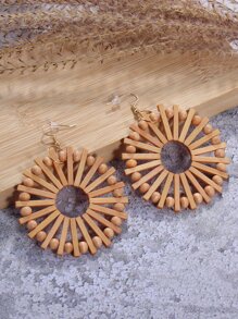Bead Decor Hollow Out Round Drop Earrings - Brown - View 1