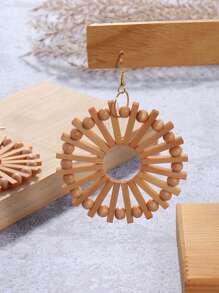 Bead Decor Hollow Out Round Drop Earrings - Brown - View 2