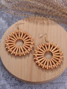 Bead Decor Hollow Out Round Drop Earrings - Brown - View 3