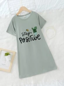 女孩仙人掌和字母圖案睡衣