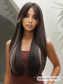 Nhiều màu Dài Thẳng Tóc giả tổng hợp Tóc mái Đen Nâu Tóc giả Đối với phụ nữ Hằng ngày Buổi tiệc Tóc giả Chống nóng - Nhiều màu - Xem 7