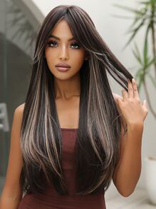 Nhiều màu Dài Thẳng Tóc giả tổng hợp Tóc mái Đen Nâu Tóc giả Đối với phụ nữ Hằng ngày Buổi tiệc Tóc giả Chống nóng - Nhiều màu - Xem 8