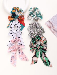 6入組隨機波點圖案飄帶髮圈 - 彩色 - 查看 4