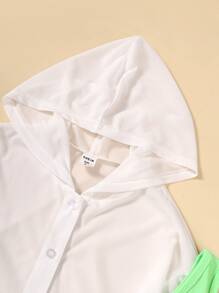 Girls One Shoulder Top & Allover Print Shorts & Hooded Top - Multicolor - View 3