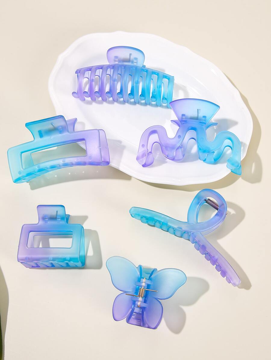 6入組漸層蝴蝶與波浪設計髮卡，休閒風格 - 彩色 - 查看 1