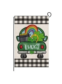 1pc St. Patrick's Day Car & Clover Pattern Garden Flag - Multicolor - View 1