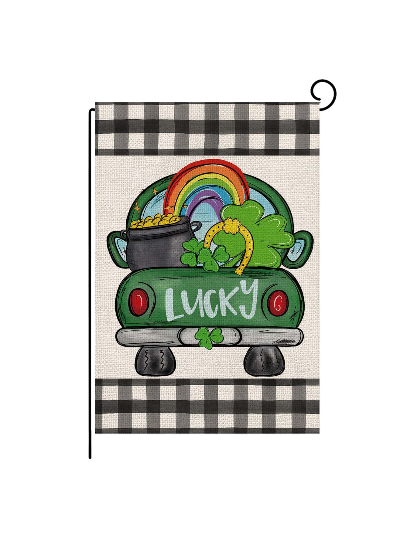 1pc St. Patrick's Day Car & Clover Pattern Garden Flag - Multicolor - View 1