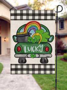 1pc St. Patrick's Day Car & Clover Pattern Garden Flag - Multicolor - View 2