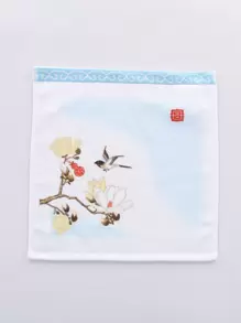 TUQIANG 1入組鳥和花卉圖案洗臉巾 - 彩色 - 查看 1