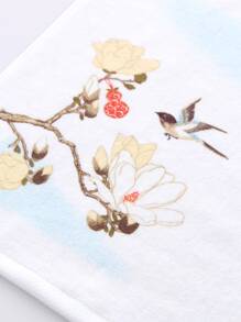 TUQIANG 1入組鳥和花卉圖案洗臉巾 - 彩色 - 查看 6