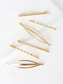 6pcs Rhinestone Decor Twist Detail Bobby Pin Casual Hair Clips Claw Clips Hair Barrettes