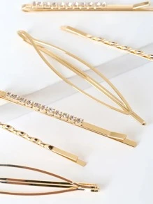 6pcs Rhinestone Decor Twist Detail Bobby Pin Casual Hair Clips Claw Clips Hair Barrettes