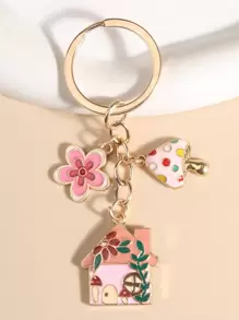 Cute Mushroom House & Flower Shaped Keychain, Purse Charm, Made Of Zinc Alloy With Oil Drip Effect In Countryside Style Casual Car Accessories Bag Charm School Goth Y2k - Pink - View 1