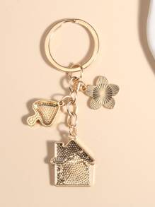 Cute Mushroom House & Flower Shaped Keychain, Purse Charm, Made Of Zinc Alloy With Oil Drip Effect In Countryside Style Casual Car Accessories Bag Charm School Goth Y2k - Pink - View 2