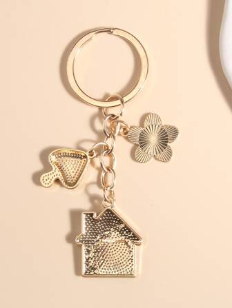 Cute Mushroom House & Flower Shaped Keychain, Purse Charm, Made Of Zinc Alloy With Oil Drip Effect In Countryside Style Casual Car Accessories Bag Charm School Goth Y2k