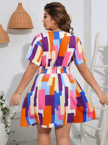 SHEIN Holidaya Vestido con estampado geométrico escote cruzado