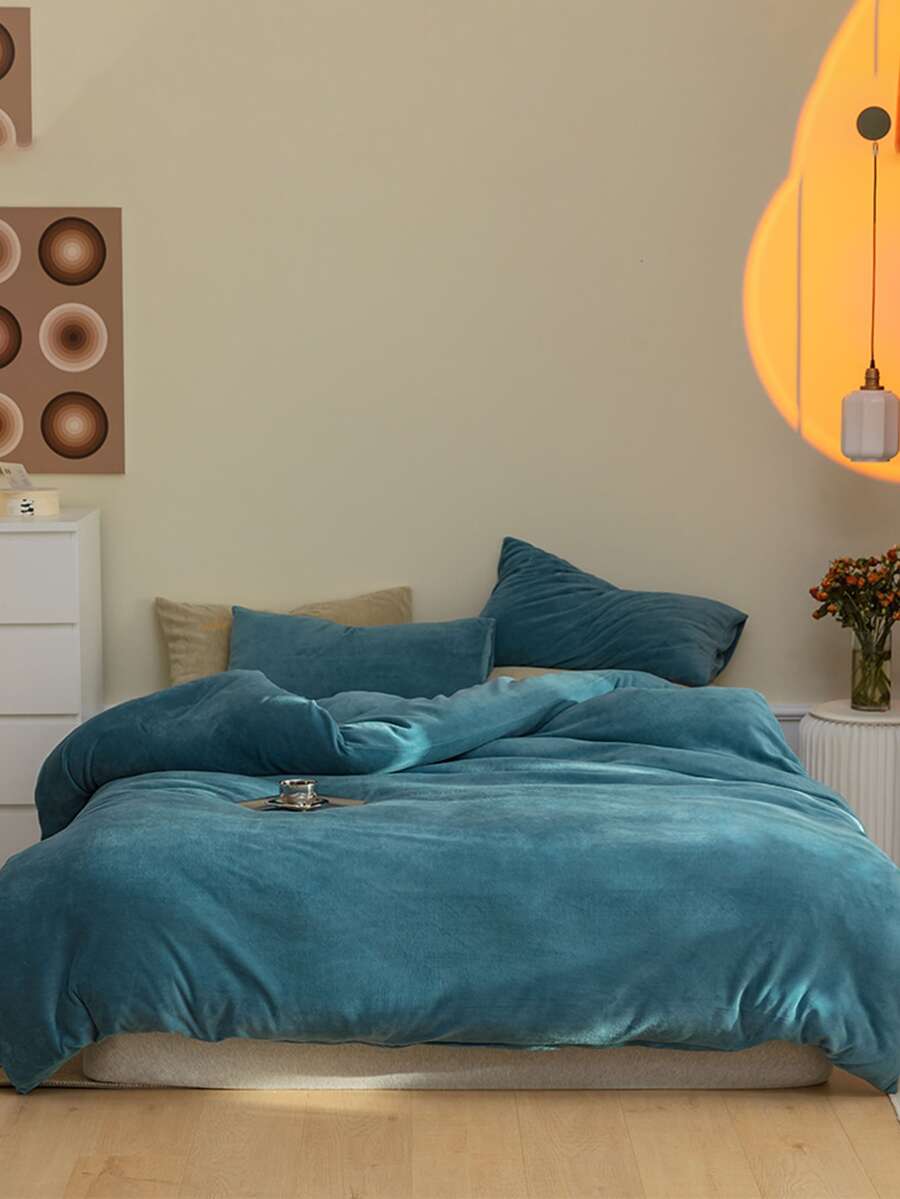 Solid Duvet Cover Set Without Filler - Blue - View 1