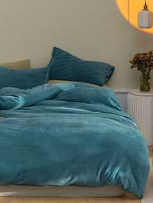 Solid Duvet Cover Set Without Filler - Blue - View 3