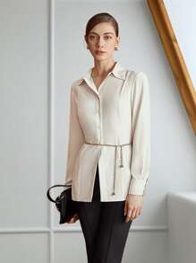 MOTF PREMIUM CINCHED WAIST SHIRT WITHOUT CHAIN - Beige - View 9