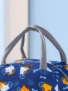 1pc Cartoon Cat Print Lunch Bag - Multicolor - View 3