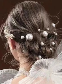 18入組人造珍珠裝飾髮夾 - 金色 - 查看 1