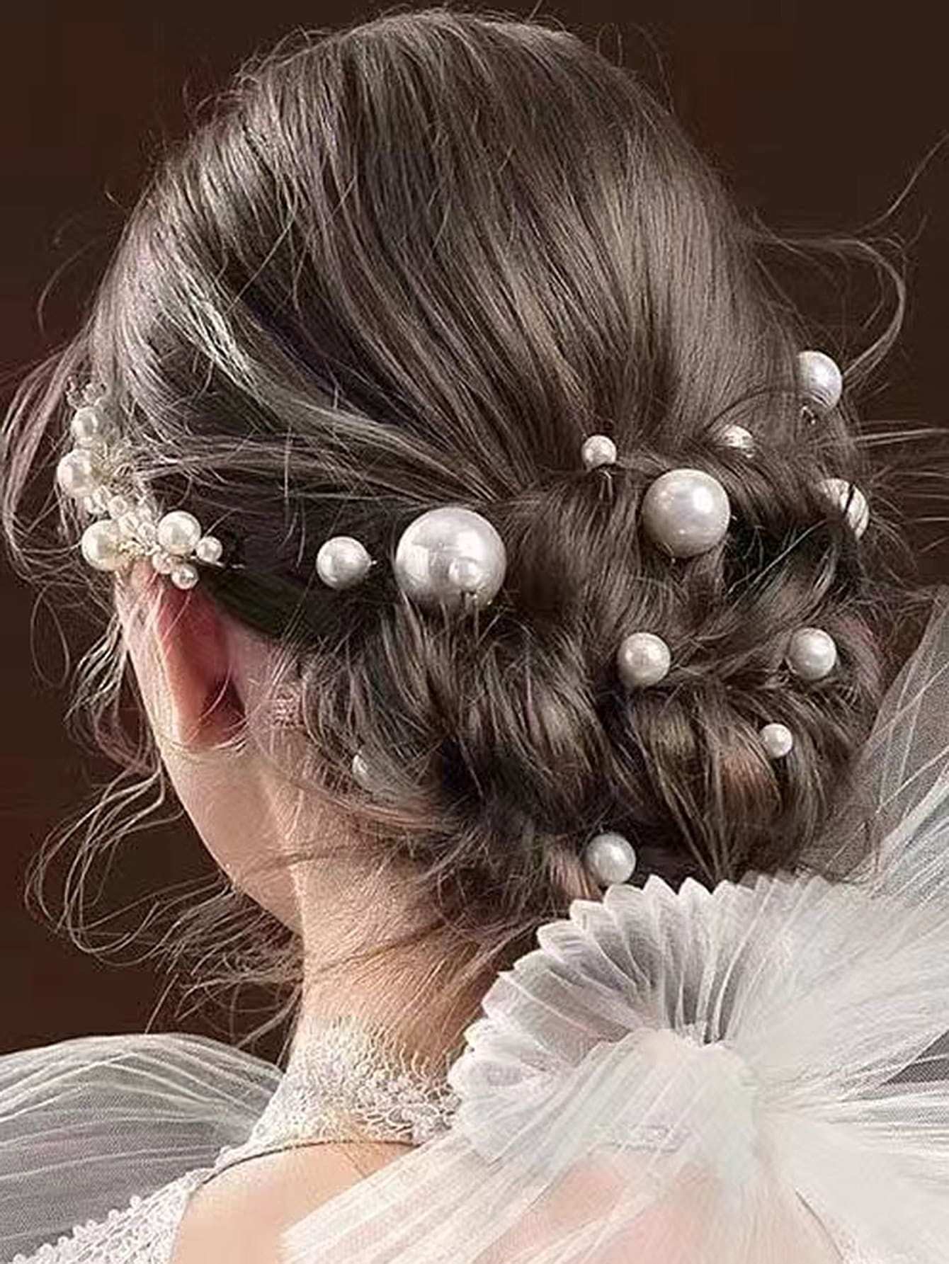 18入組人造珍珠裝飾髮夾 - 金色 - 查看 1