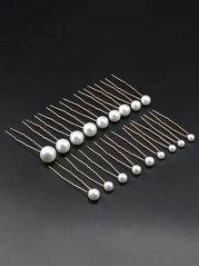 18入組人造珍珠裝飾髮夾 - 金色 - 查看 3