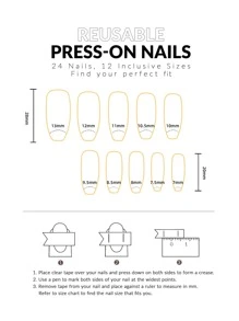 Upgrade Your Look With 24pcs Long Coffin White French Jelly Rhinestone Decor Fake Nail & 1pc Nail File & 1sheet Nail Tape Press On Nails Nail Supplies - Multicolor - View 8