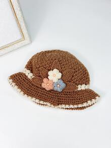 Flower & Faux Pearl Decor Hat - Khaki - View 2