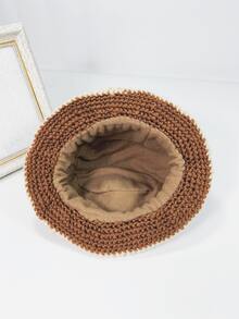 Flower & Faux Pearl Decor Hat - Khaki - View 3