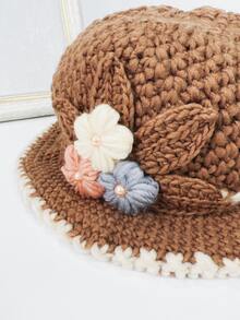 Flower & Faux Pearl Decor Hat - Khaki - View 4