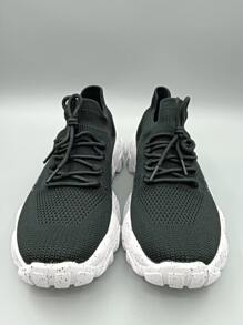 Men Striped Pattern Lace-up Front Chunky Sneakers - Black - View 3