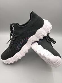 Men Striped Pattern Lace-up Front Chunky Sneakers - Black - View 4