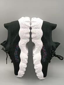 Men Striped Pattern Lace-up Front Chunky Sneakers - Black - View 5