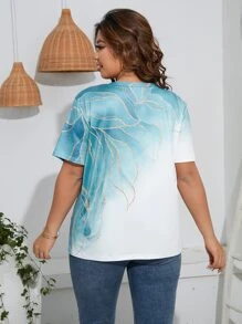 SHEIN LUNE Camiseta con estampado de dibujo de ombré - Azul y blanco - Ver 2