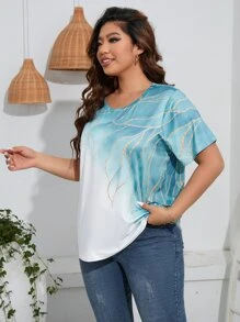 SHEIN LUNE Camiseta con estampado de dibujo de ombré - Azul y blanco - Ver 6