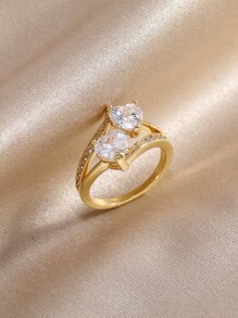 方晶锆石心形装饰戒指情人节 - 彩色 - 查看 2