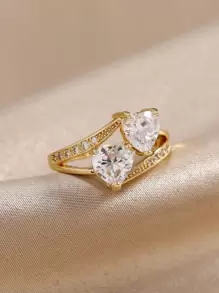 Cubic Zirconia Decor Ring - Yellow Gold - View 3