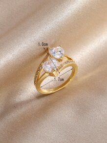 方晶锆石心形装饰戒指情人节 - 彩色 - 查看 4