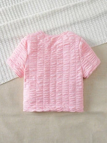 SHEIN Teen Girls Lettuce Trim Textured Tee - Baby Pink - View 2