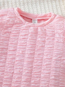 SHEIN Teen Girls Lettuce Trim Textured Tee - Baby Pink - View 4