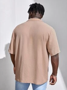 Manfinity Hombres Camisa de color combinado con parche con bolsillo - Caqui - Ver 2