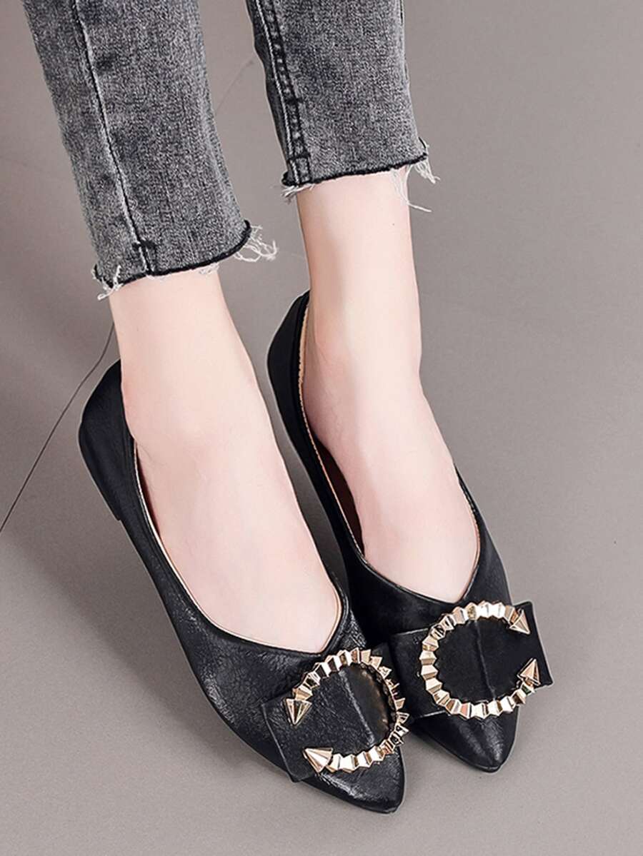 Giày bệt Nữ Kim loại màu trơn Thanh lịch - màu đen - Xem 1