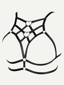 Plus Heart-ring Detail Harness Bra - Black - View 4