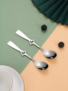 2/6/12/24pcs Stainless Steel Heart Shaped Coffee Spoons, Dessert Spoons, Ice Cream Spoons, Suitable For Valentines Day Gifts, Coffee, Desserts,School Supplies - Silver - View 4
