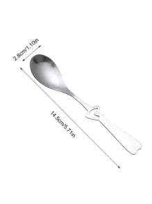 2/6/12/24pcs Stainless Steel Heart Shaped Coffee Spoons, Dessert Spoons, Ice Cream Spoons, Suitable For Valentines Day Gifts, Coffee, Desserts,School Supplies - Silver - View 3