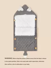 嬰兒雙排釦耳朵裝飾連帽繈褓毯 - 灰色 - 查看 4