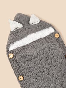 嬰兒雙排釦耳朵裝飾連帽繈褓毯 - 灰色 - 查看 5